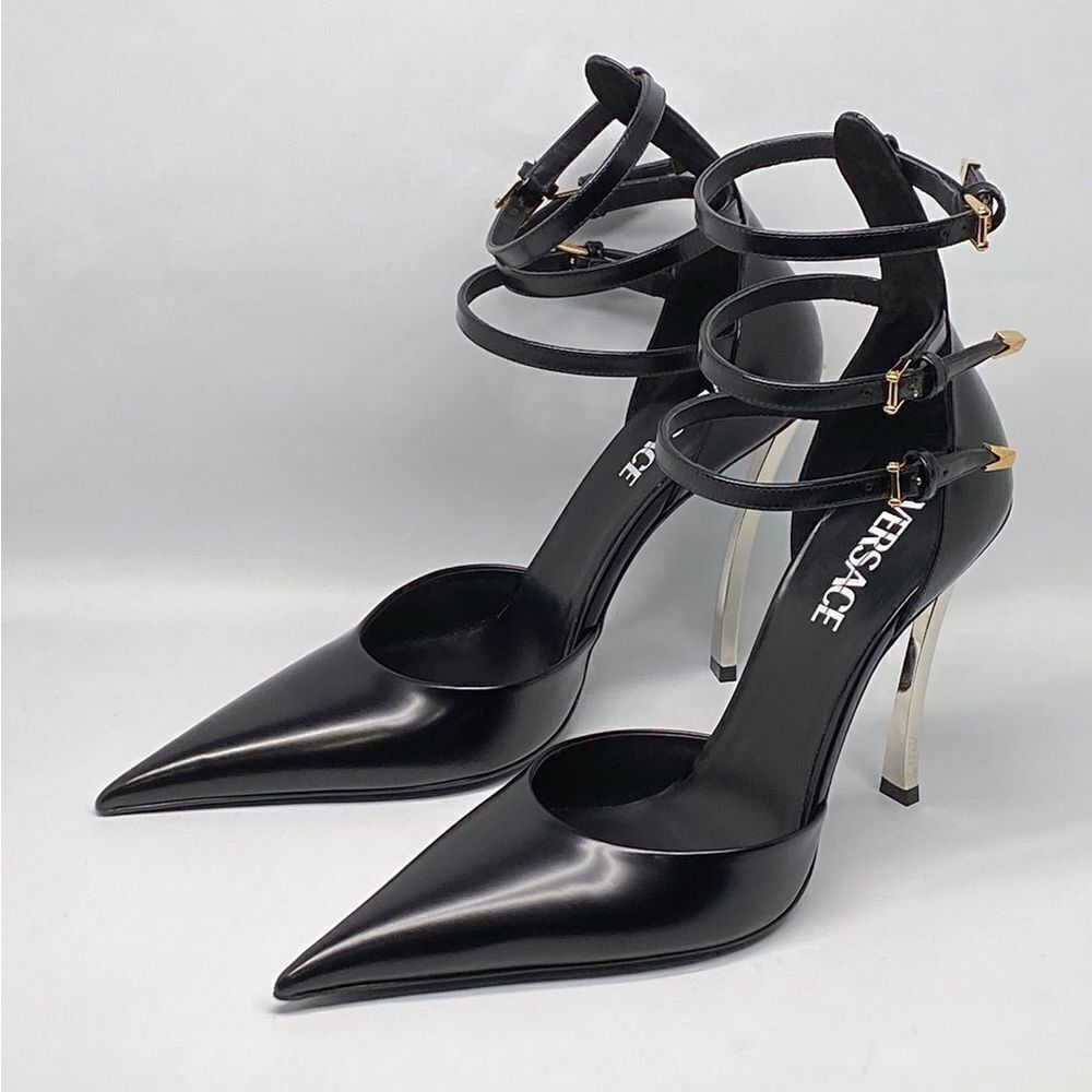 Versace Pin Point Leather Ankle Strap Pumps - Picture 6 of 14